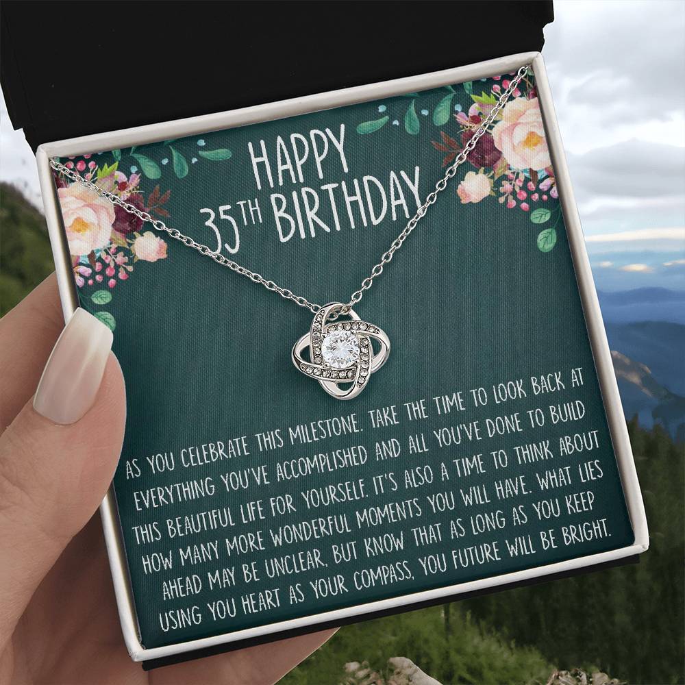 35th Birthday Gift Necklace, Cute Birthday Gift, Jewelry Gift for Her, 35 Years Old Gift, Love Knot Necklace, Custom Gift Card