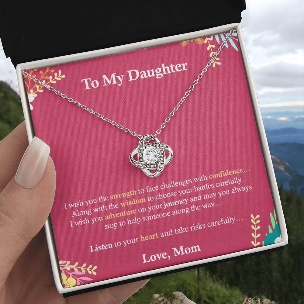 To My Daughter, Gift for Daughter, I Love My Daughter, Gift From Mom for Daughter Love Knot Necklace, Sweet Message, Inspirational Message, Mom's Love.