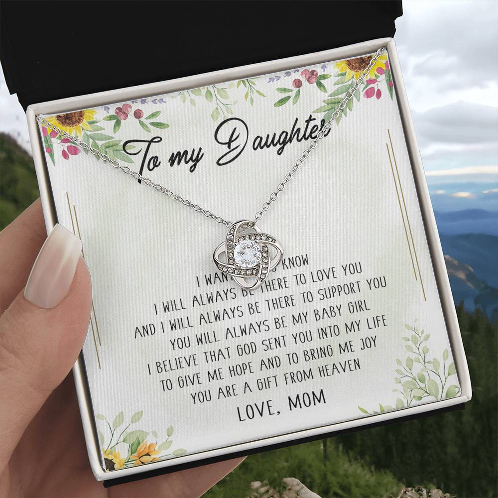 To My Daughter You're a Gift From Heaven Love Knot Necklace