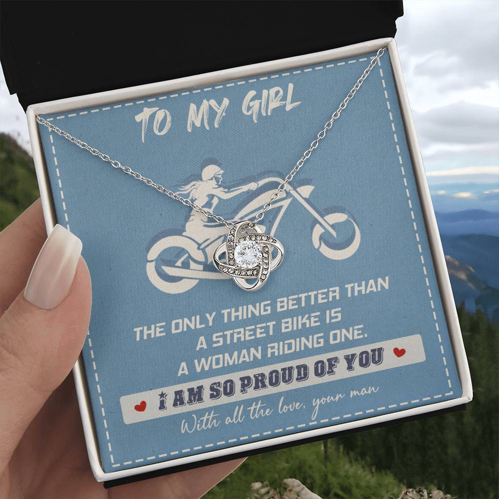 Gift for Wife - a Woman Riding One - the Love Knot Necklace