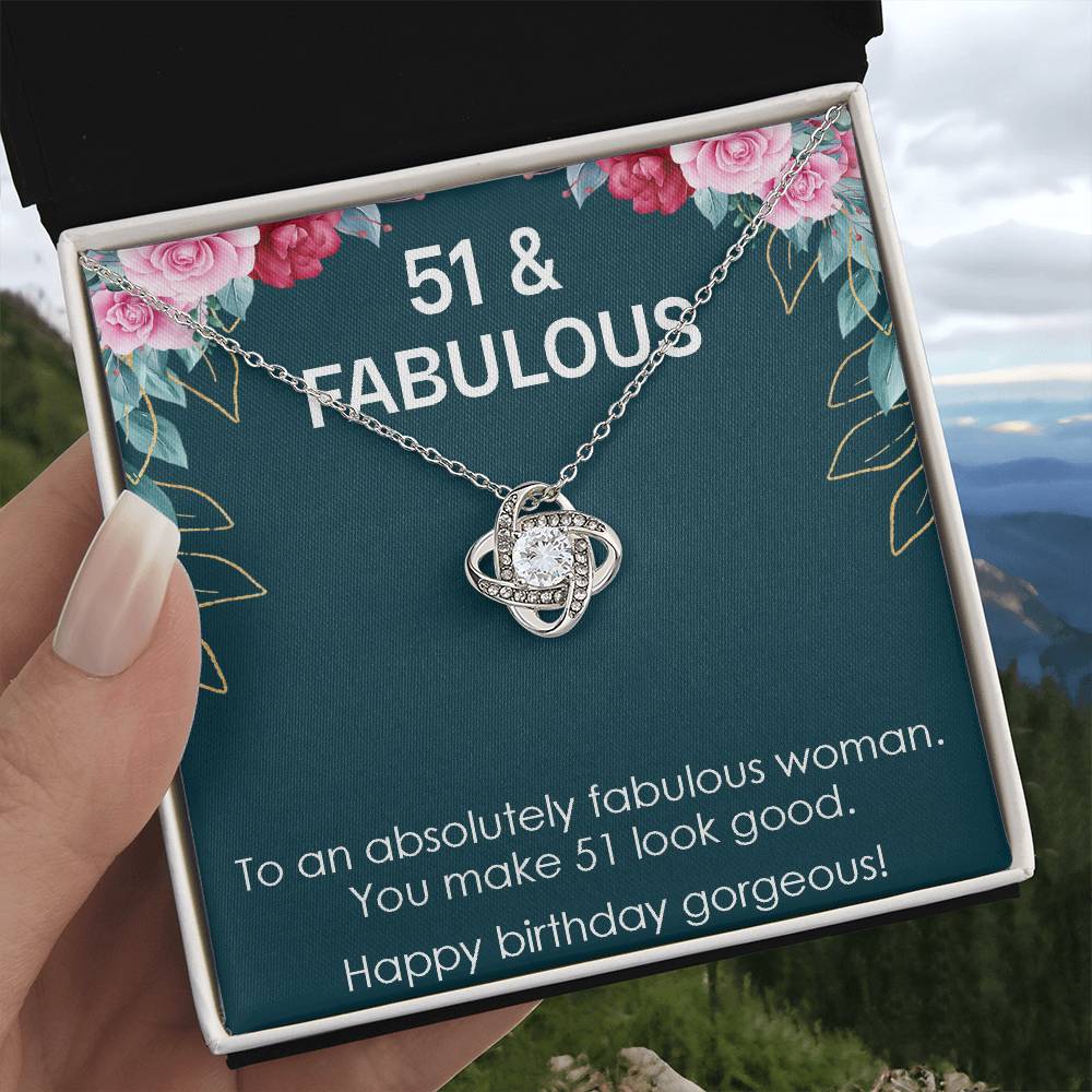 51st Birthday Gift for Womens, Turning 51 & Fabulous Necklace Gift, 51 Years Old Gift for Mom Wife, Love Knot Necklace