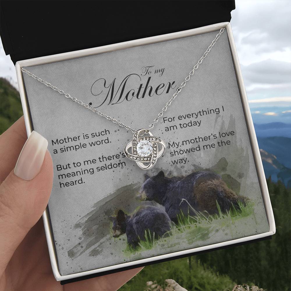 Love Knot Mother's Day Necklace With Bear and Cub Message Card