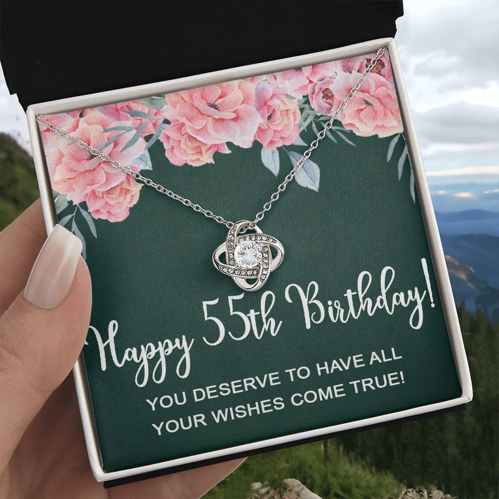 Happy 55th Birthday Gifts for Women Necklace, 55 Years Old Jewelry Gift, Birthday Gift for Mom, Love Knot Necklace Xu1162lk38