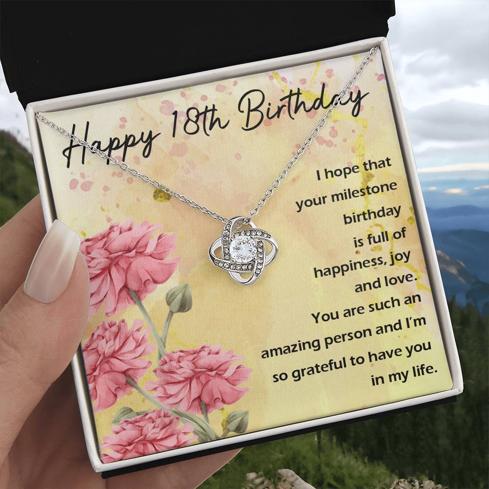 Happy 18th Birthday Milestone Love Knot Necklace