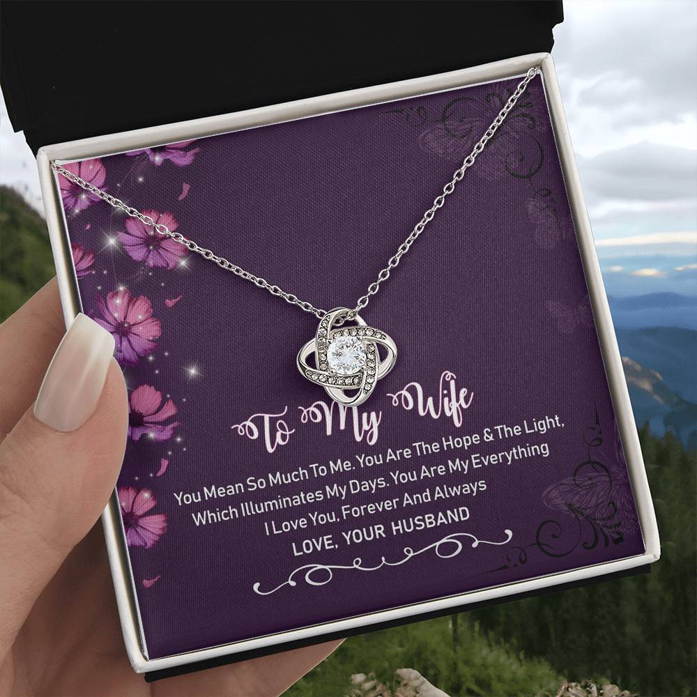 To My Wife Violet Love Knot Necklace Mother's Day Message Card