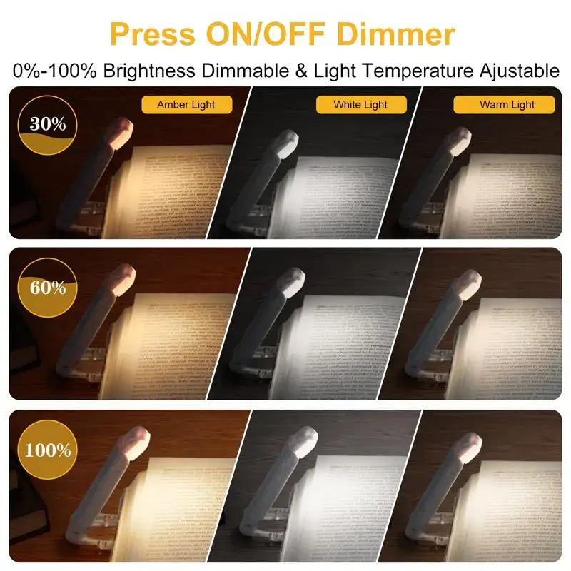 LED Rechargeable Book Light - USB Clip-On Reading Light with Eye Protection
