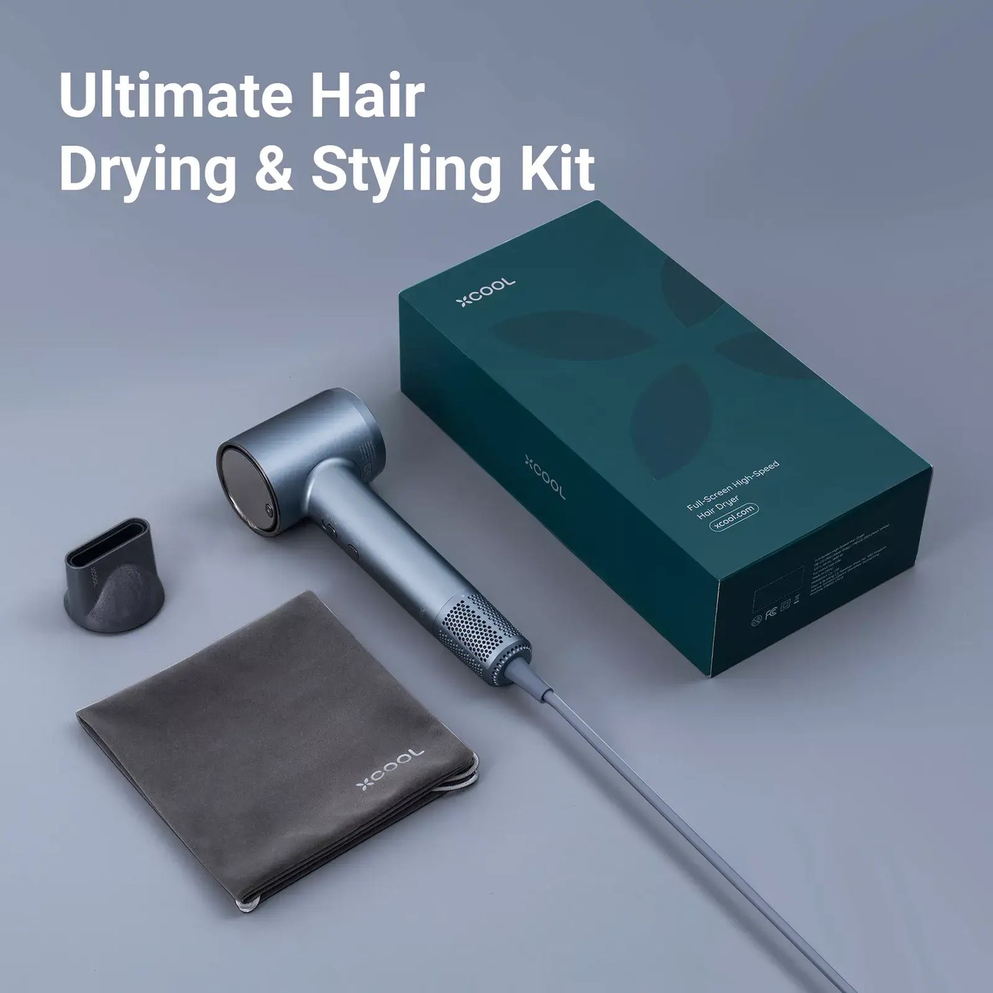 xCool Negative Ions High-Speed Hair Dryer with Thermo-Control, Silver Blue